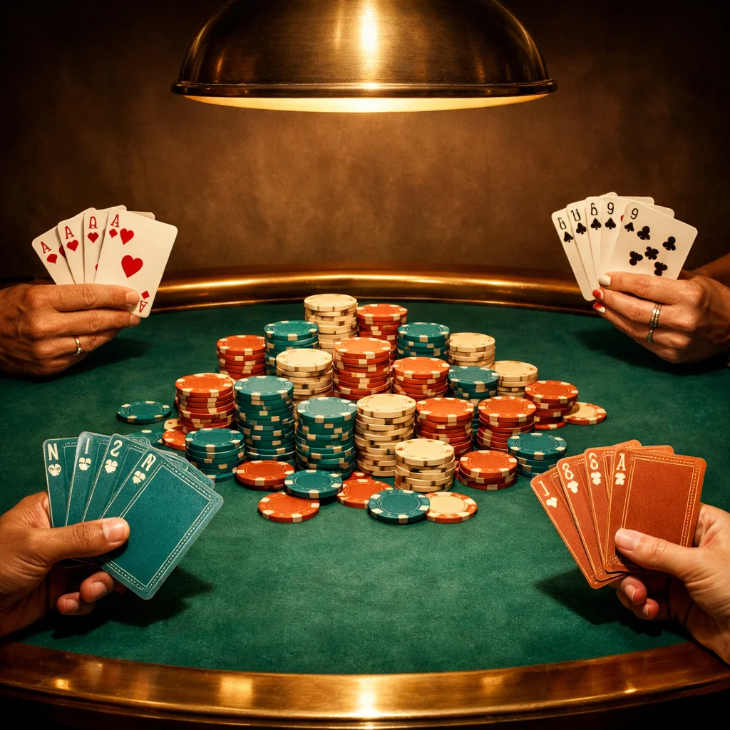 Waaiervormig geschikte speelkaarten op een casinotafel